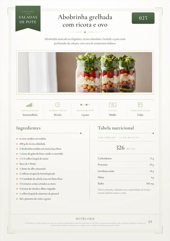 Saladas de Pote: Ingredientes em quantidade exata e tabela nutricional