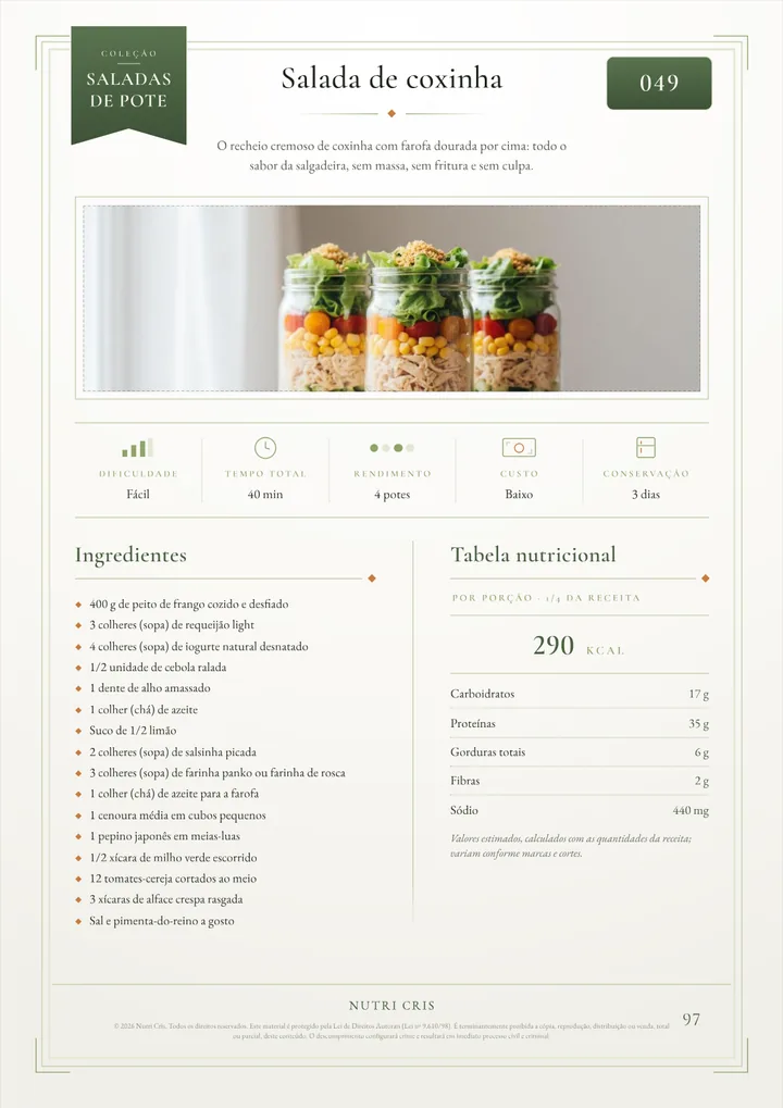 Saladas de Pote: Mais uma ficha completa das 70 receitas